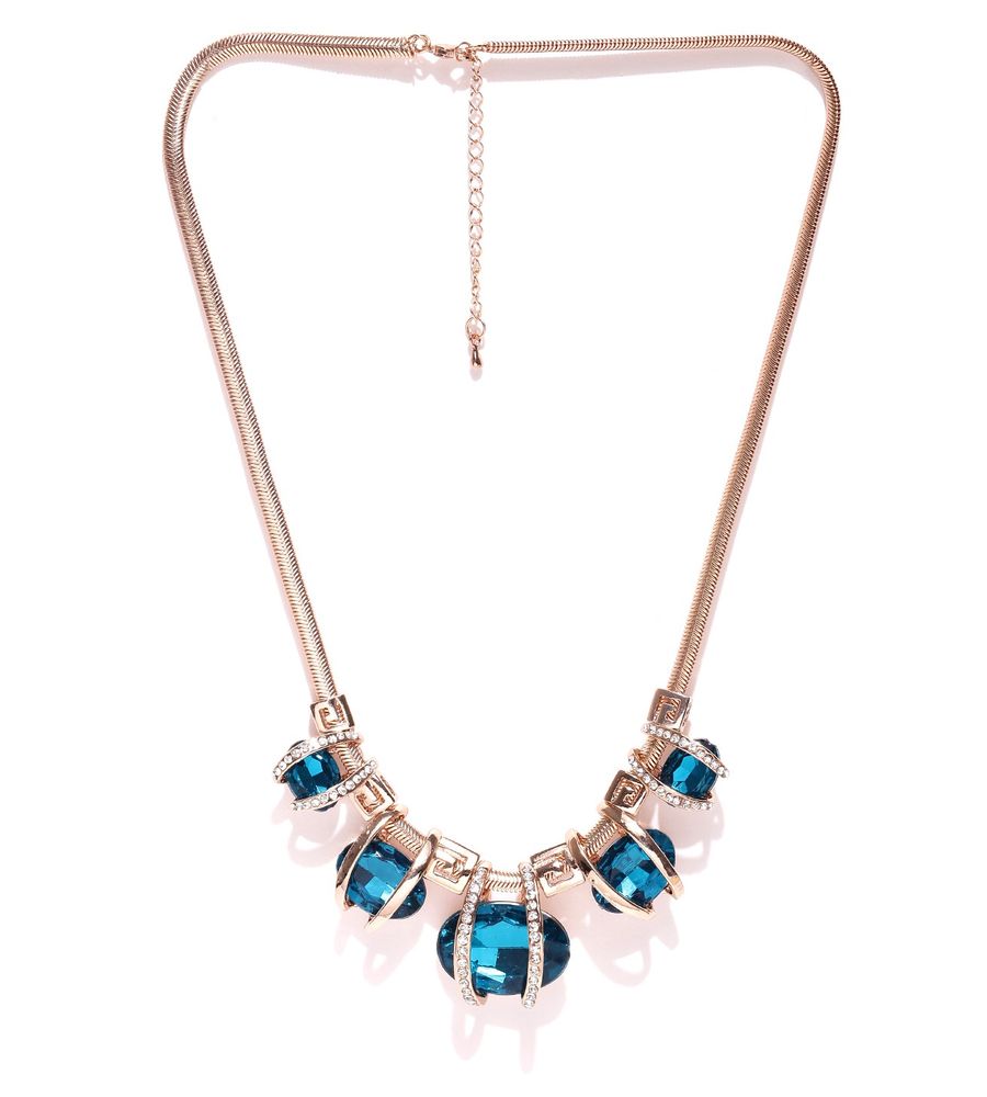 YouBella Rose Gold-Toned  Blue Stone-Studded Necklace